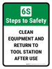 6S Steps To Safety: Clean Equipment And Return Portrait - Wall Sign