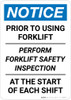 Notice: Perform Forklift Safety Inspection - Wall Sign Notice: Perform Forklift Safety Inspection - Wall Sign