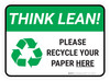 Think Lean: Please Recycle Your Paper Here Rectangular - Floor Sign