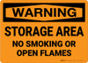 Warning: Storage Area No Smoking Open Flame - Wall Sign Warning: Storage Area No Smoking Open Flame - Wall Sign