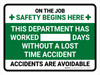 This Department Has Worked Days Without A Lost Time Accident Landscape - Wall Sign