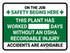 This Plant Has Worked Days Without An Osha Recordable Injury Landscape - Wall Sign This Plant Has Worked Days Without An Osha Recordable Injury Landscape - Wall Sign