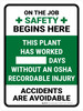 This Plant Has Worked Days Without An Osha Recordable Injury Portrait - Wall Sign