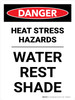 Danger: Heat Stress Hazards Water Rest Shade Portrait - Wall Sign