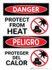 Danger: Protect From Heat Bilingual Spanish Portrait - Wall Sign
