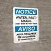 Notice: Water Rest Shade Don't Work Without Them Bilingual Spanish Portrait - Wall Sign Notice: Water Rest Shade Don't Work Without Them Bilingual Spanish Portrait - Wall Sign