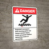 Danger: Exposed Conveyors Moving Parts Cause Injury ANSI - Wall Sign Danger: Exposed Conveyors Moving Parts Cause Injury ANSI - Wall Sign