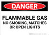 Danger: Flammable Gas No Smoking Matches Open Lights - Wall Sign Danger: Flammable Gas No Smoking Matches Open Lights - Wall Sign