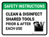 Safety Instructions: Clean & Disinfect Shared Tools Landscape - Wall Sign Safety Instructions: Clean & Disinfect Shared Tools Landscape - Wall Sign