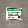 Safety Instructions: Clean & Disinfect Shared Tools Landscape - Wall Sign Safety Instructions: Clean & Disinfect Shared Tools Landscape - Wall Sign