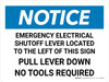 Notice: Emergency Electrical Shutoff Lever Landscape - Wall Sign