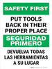 Safety First: Put Tools Back In Their Proper Place Bilingual Spanish Portrait - Wall Sign