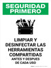 Safety First: Clean & Disinfect Shared Tools Spanish Portrait - Wall Sign