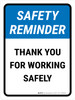Safety Reminder: Thank You For Working Safely Portrait - Wall Sign Safety Reminder: Thank You For Working Safely Portrait - Wall Sign