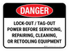 Danger: Lockout Tagout Power Before Servicing, Repairing, Cleaning Or Retooling Equipment Rectangular - Floor Sign Danger: Lockout Tagout Power Before Servicing, Repairing, Cleaning Or Retooling Equipment Rectangular - Floor Sign