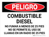 Peligro - Diesel No Fumar a Menos de 25 pies No Llamas Abiertas Horizontal - Wall Sign