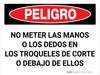 Peligro - No Meter las Manos ni los Dedos Debajo de los Troqueles de Corte Horizontal - Wall Sign