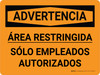 Advertencia - Área Restringida Sólo Empleados Autorizados Horizontal - Wall Sign Advertencia - Área Restringida Sólo Empleados Autorizados Horizontal - Wall Sign