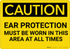 Caution: PPE Ear Protection Must be Worn in Area at All Times - Wall Sign