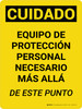 Cuidado - Se Requiere EPP Más Allá de Este Punto Vertical - Wall Sign Cuidado - Se Requiere EPP Más Allá de Este Punto Vertical - Wall Sign