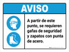 Aviso - Gafas de Seguridad Zapatos de Punta de Acero Requeridos Horizontal - Wall Sign
