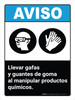 Aviso - Llevar Gafas y Guantes de Goma Manipulación de Productos Químicos ANSI Vertical - Wall Sign Aviso - Llevar Gafas y Guantes de Goma Manipulación de Productos Químicos ANSI Vertical - Wall Sign