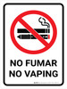 Prohibido fumar No Vaping Vertical - Wall Sign Prohibido fumar No Vaping Vertical - Wall Sign
