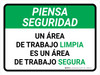 Piensa en la seguridad - Un Área de Trabajo Limpia es un Área de Trabajo Segura Horizontal - Wall Sign Piensa en la seguridad - Un Área de Trabajo Limpia es un Área de Trabajo Segura Horizontal - Wall Sign