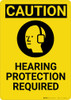 Caution: PPE Hearing Protection Required Vertical With Graphic - Wall Sign