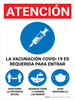 Atención - Covid-19 Vacunación Requerida para Entrar con Gráficos Vertical - Wall Sign