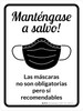 Manténgase a Salvo - Máscaras no Obligatorias pero Sí Recomendables Retrato con Icono - Wall Sign