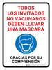 Todos los Invitados no Vacunados deben Llevar una Mascarilla - Gracias con Icono Vertical - Wall Sign