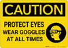 Caution: PPE Protect Eyes Wear Goggles At All Times - Wall Sign