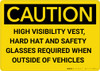Caution: PPE High Vis Vest Hard Hat Glasses Required - Wall Sign Caution: PPE High Vis Vest Hard Hat Glasses Required - Wall Sign