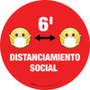 Distanciamiento Social con Máscara Facial Emoji - Rojo Circular - Floor Sign Distanciamiento Social con Máscara Facial Emoji - Rojo Circular - Floor Sign