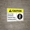 Caution: Use Of Fall Protection Required Climbing Ladder ANSI - Wall Sign