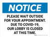 Notice: Please Wait Outside For Your Appointment Due to Covid Landscape - Wall Sign
