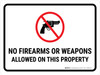 No Firearms Or Weapons Allowed on This Property Landscape - Wall Sign