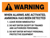 Warning: When Alarms Are Activated When Ammonia Has Been Detected Landscape - Wall Sign