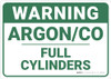 Warning: Argon Co Full Cylinders - Wall Sign Warning: Argon Co Full Cylinders - Wall Sign