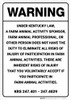 Warning: Kentucky Equine Liability KY - Wall Sign Warning: Kentucky Equine Liability KY - Wall Sign