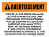 Avertissement: la Roue de la Rupture Meuleuse d'établi les lignes Directrices (Warning: Wheel Breakage/Bench Grinder Guidelines ANSI) French Portrait - Wall Sign