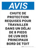Notice: La protection contre les chutes est requise pour travailler dans le mur du bord du toit (Notice: Fall Protection Required When Working Within Roof Ledge) French Portrait - Wall Sign