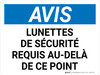 Notice: Lunettes De Sécurité Requis Au-Delà De Ce Point (Notice: Safety Glasses Required Beyond This Point) French Landscape - Wall Sign