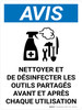 Notice: Nettoyer Et Désinfecter les Outils Partagés (Notice: Clean And Disinfect Shared Tools) French Portrait - Wall Sign