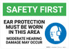 Safety First: Ear Protection Must Be Worn Moderate Hearing Damage - Wall Sign