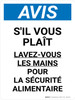 Avis: Veuillez Vous Laver Les Mains Pour La Sécurité Des Aliments (Notice: Please Wash Your Hands For Food Safety) Portrait French - Wall Sign