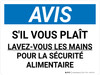 Avis: Veuillez Vous Laver Les Mains Pour La Sécurité Des Aliments (Notice: Please Wash Your Hands For Food Safety) Landscape French - Wall Sign
