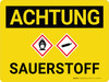 Achtung - Sauerstoff (Caution - Oxygen) Landscape with Icons German - Wall Sign Achtung - Sauerstoff (Caution - Oxygen) Landscape with Icons German - Wall Sign