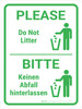 Bitte Keinen Abfall Hinterlassen (Please Do Not Litter) Bilingual German - Wall Sign